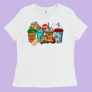School Bus Driver Coffee Cups Ladies Tee Designed By Nancycooperartshop
