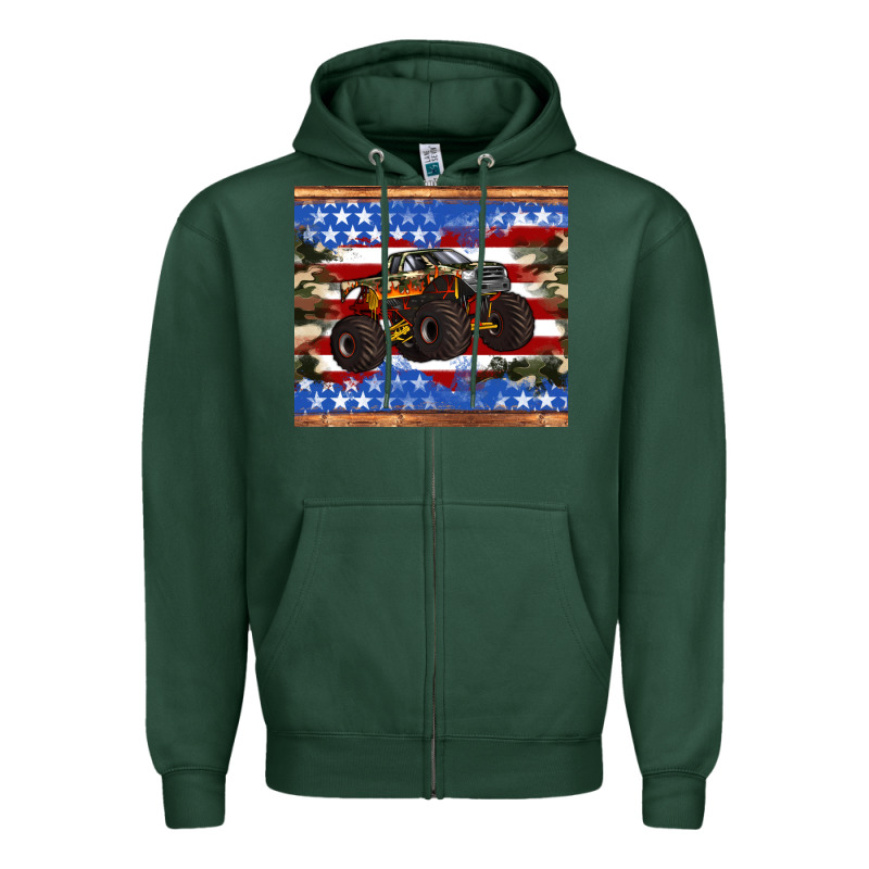 Monster Truck American Flag Tumbler Zipper Hoodie by Artiststas | Teevron
