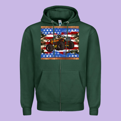 Monster Truck American Flag Tumbler Zipper Hoodie Designed By Artiststas