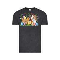 Vintage Black Easter bunny and chicks with floral Vintage Tee - RanaPortraitStore