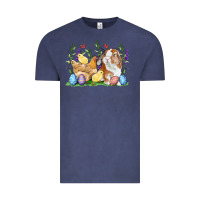 Vintage Denim Easter bunny and chicks with floral Vintage Tee - RanaPortraitStore