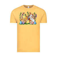 Vintage Mustard Easter bunny and chicks with floral Vintage Tee - RanaPortraitStore