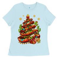 Baby Blue Christmas Feliz Navidad sombrero tree Ladies Tee - NancyCooperArtShop