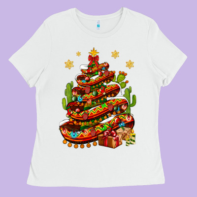 Christmas Feliz Navidad Sombrero Tree Ladies Tee Designed By Nancycooperartshop