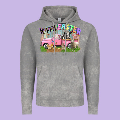 Happy Easter Truck With Farm Animals Easter Day Vintage Hoodie Designed By Cowgirlartshop