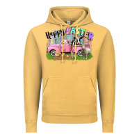 Vintage Mustard Happy Easter truck with farm animals Easter Day Vintage Hoodie - CowGirlArtShop