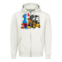 Oatmeal Heather forklift birthday one Zipper Hoodie - Artiststas