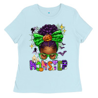 Halloween Afro Messy Bun Momster Ladies Tee | Teevron