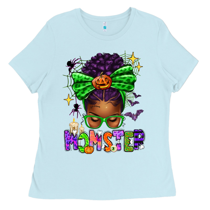 Halloween Afro Messy Bun Momster Ladies Tee by texasbilliewilder | Teevron