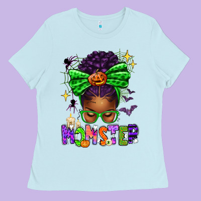 Halloween Afro Messy Bun Momster Ladies Tee Designed By Texasbilliewilder