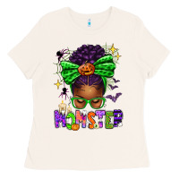 Bone Halloween Afro Messy Bun Momster Ladies Tee - texasbilliewilder