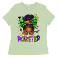 Matcha Halloween Afro Messy Bun Momster Ladies Tee - texasbilliewilder