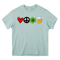 Arona Funny St Patricks Day Love Peace Clover and Beer Heavy Core Tee - Bettercallsaul
