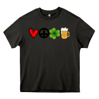 Asphalt Funny St Patricks Day Love Peace Clover and Beer Heavy Core Tee - Bettercallsaul