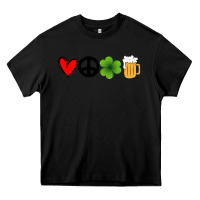 Black Funny St Patricks Day Love Peace Clover and Beer Heavy Core Tee - Bettercallsaul