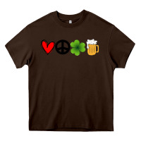 Chocolate Brown Funny St Patricks Day Love Peace Clover and Beer Heavy Core Tee - Bettercallsaul