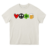 Funny St Patricks Day Love Peace Clover And Beer Heavy Core Tee | Teevron