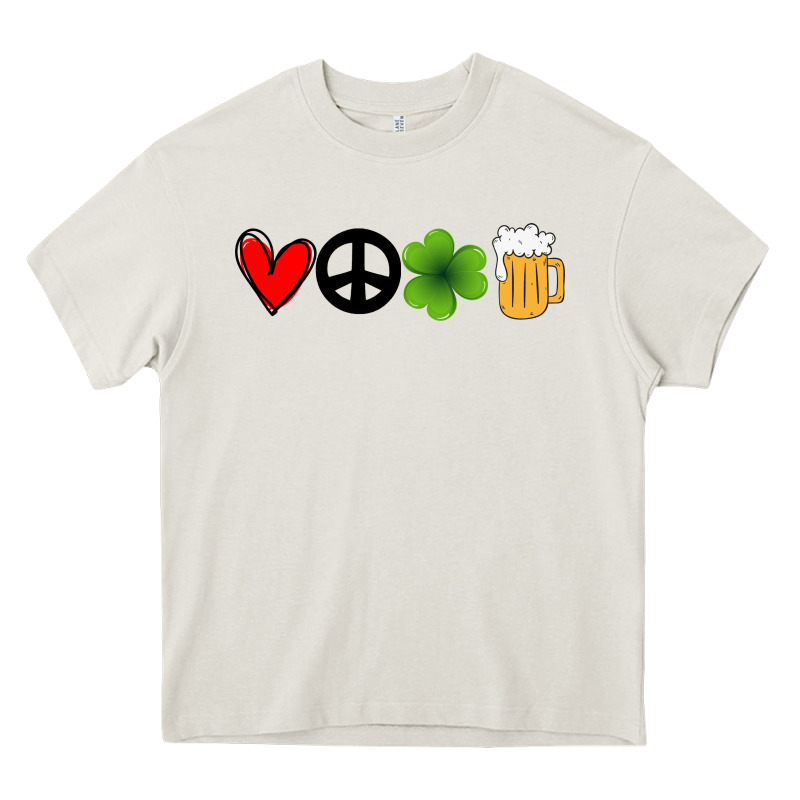 Funny St Patricks Day Love Peace Clover And Beer Heavy Core Tee by Bettercallsaul | Teevron