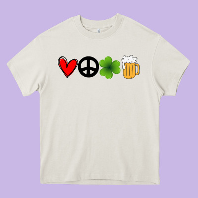 Funny St Patricks Day Love Peace Clover And Beer Heavy Core Tee Designed By Bettercallsaul