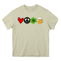 Mossy Funny St Patricks Day Love Peace Clover and Beer Heavy Core Tee - Bettercallsaul