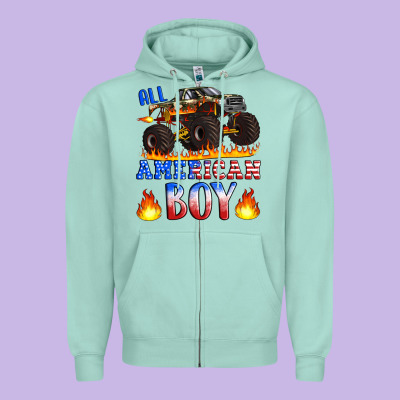 All American Boy Monster Truck Zipper Hoodie Designed By Artiststas