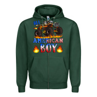 Sports Green all american boy monster truck Zipper Hoodie - Artiststas