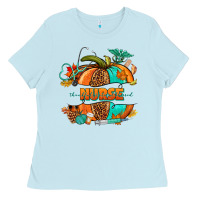 Baby Blue pumpkin nurse Ladies Tee - NancyCooperArtShop