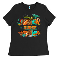 Black pumpkin nurse Ladies Tee - NancyCooperArtShop