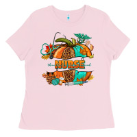 Bubblegum Pink pumpkin nurse Ladies Tee - NancyCooperArtShop