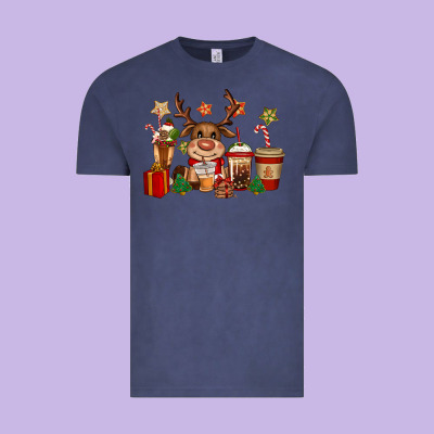 Reindeer Coffe Cups Christmas Vintage Tee Designed By Cowgirlartshop
