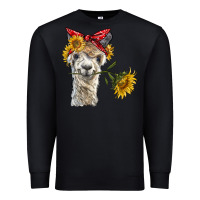 Black alpaca with sunflowers and bandana Premium Sweatshirt - BarkalooDesign