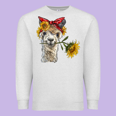Alpaca With Sunflowers And Bandana Premium Sweatshirt Designed By Barkaloodesign