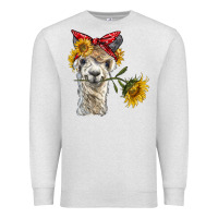 Oatmeal Heather alpaca with sunflowers and bandana Premium Sweatshirt - BarkalooDesign