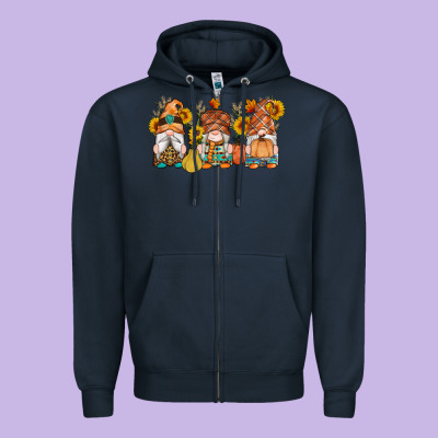 Fall Gnomes Pumpkin Sunflowers Zipper Hoodie Designed By Artiststas