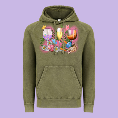 Easter Wine Glasses  Easter Day Vintage Hoodie Designed By Cowgirlartshop