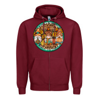 Burgundy fall gnomes round earrings 4 Zipper Hoodie - Artiststas