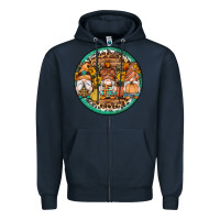 Navy fall gnomes round earrings 4 Zipper Hoodie - Artiststas