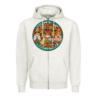 Oatmeal Heather fall gnomes round earrings 4 Zipper Hoodie - Artiststas