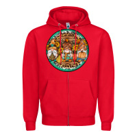 Red fall gnomes round earrings 4 Zipper Hoodie - Artiststas