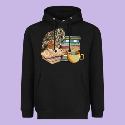 Owl And Books Heavyweight Hoodie Designed By Barkaloodesign