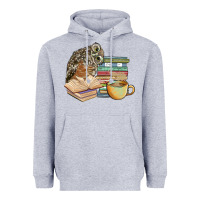 Heather Grey owl and books Heavyweight Hoodie - BarkalooDesign