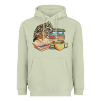 Matcha owl and books Heavyweight Hoodie - BarkalooDesign