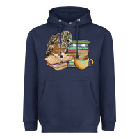 Navy owl and books Heavyweight Hoodie - BarkalooDesign
