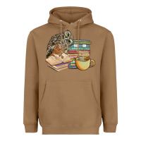 Toasted Coconut owl and books Heavyweight Hoodie - BarkalooDesign