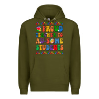 Army Green Proud Teacher to au-some student Premium Hoodie - CowhideDigitalArt