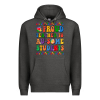 Charcoal Heather Proud Teacher to au-some student Premium Hoodie - CowhideDigitalArt