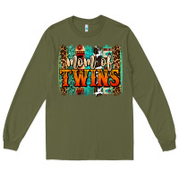 Army Green mom of twins western brushstroke Long Sleeve Tee - OliviaCreatesArt