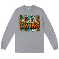 Heather Grey mom of twins western brushstroke Long Sleeve Tee - OliviaCreatesArt
