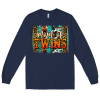 Navy mom of twins western brushstroke Long Sleeve Tee - OliviaCreatesArt