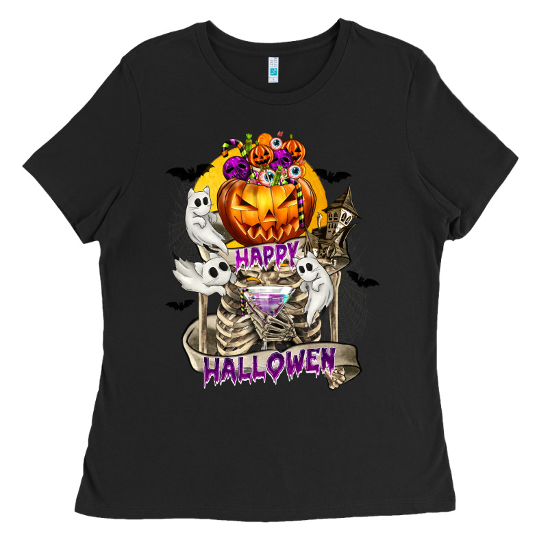 Happy Halloween With Skeleton Ladies Tee by texasbilliewilder | Teevron